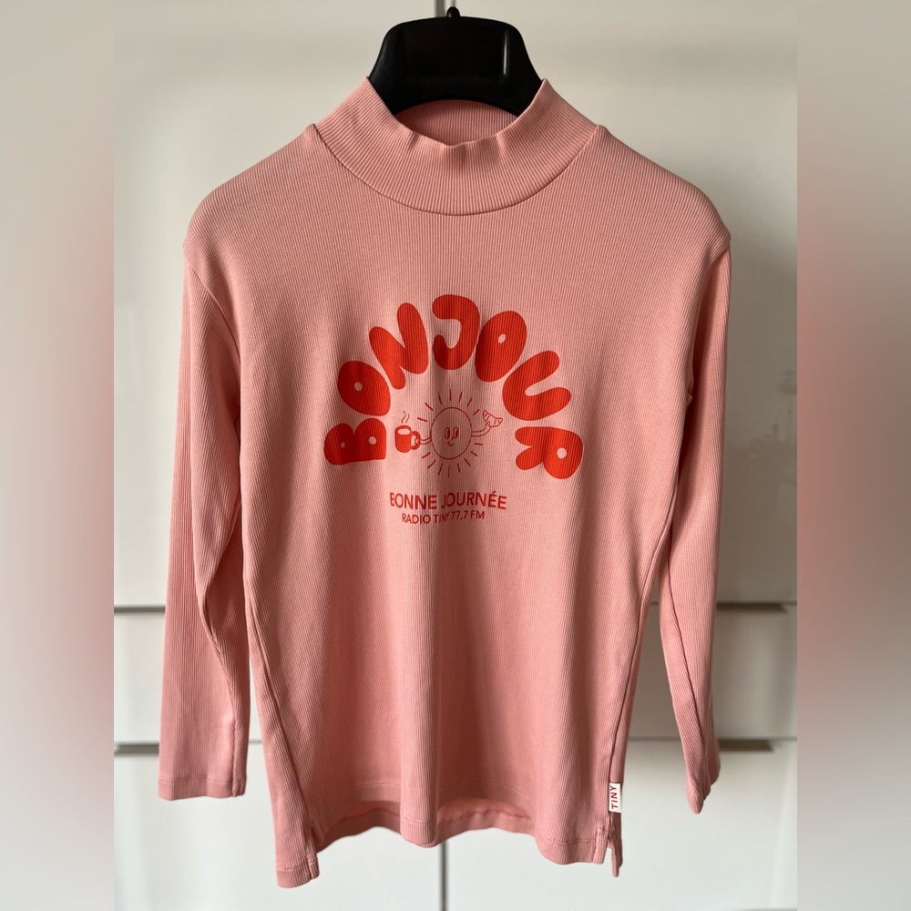 Bonjour Graphic Pink Long Sleeve Tee
